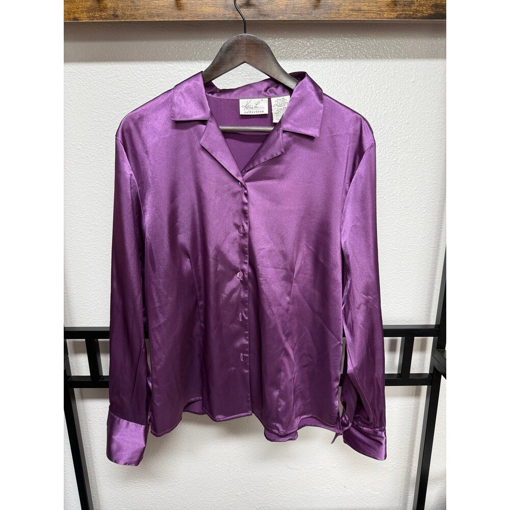 Vintage Kathy Lee collection silk button down dress shirt purple size XL